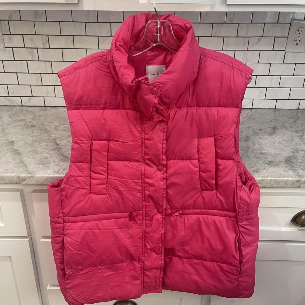 Love Tree Vest Womens Large Pink Quilted Puffer Snap Button Pockets Boho‎